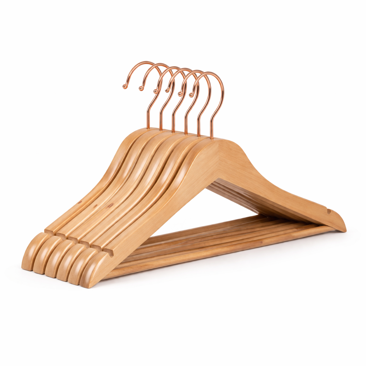 Elron | Smooth Wooden Hanger Set with Rose Gold Hooks