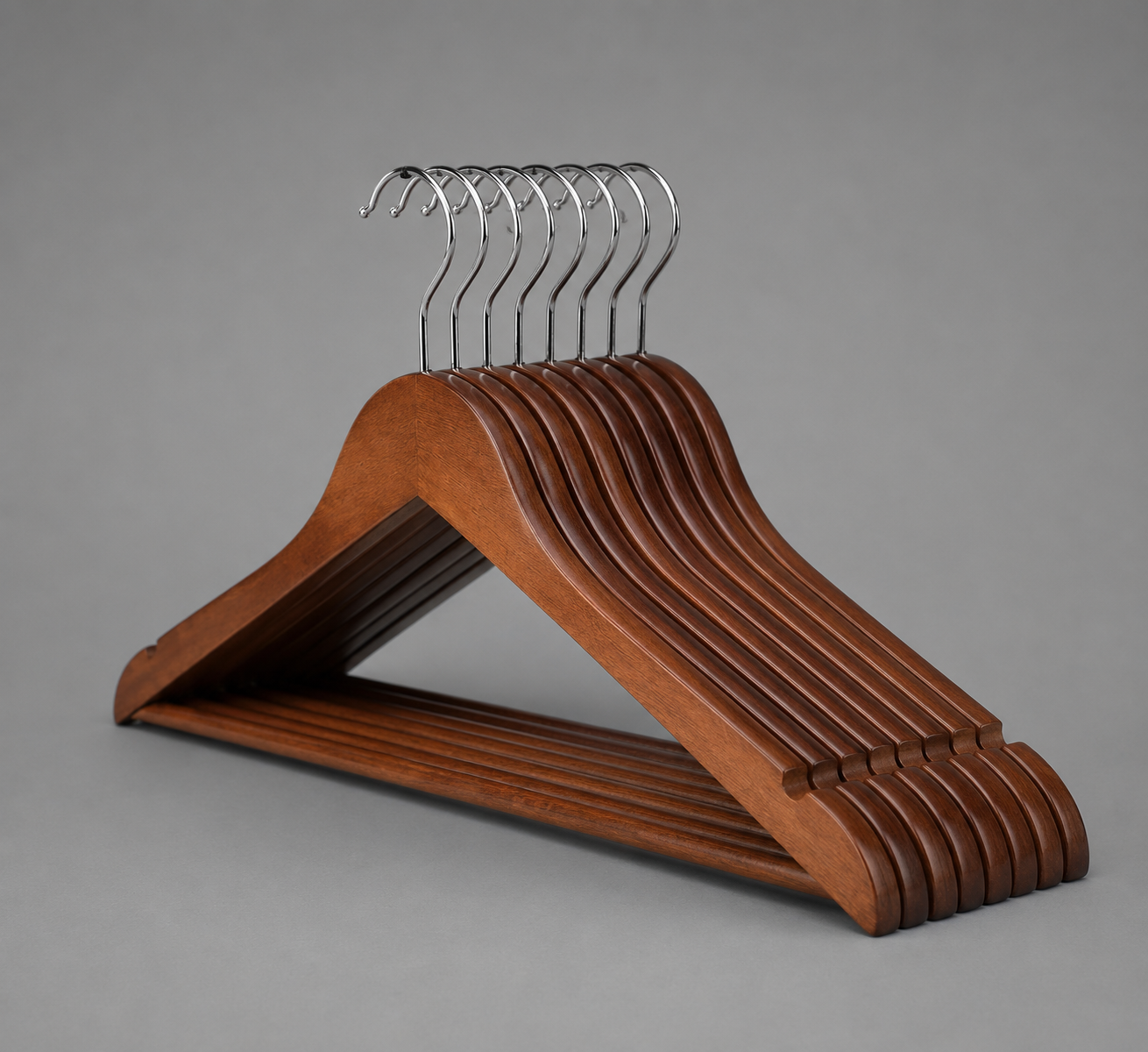 Averon | Natural Wooden Hanger Set with Silver Hooks
