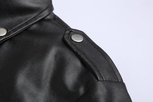 Man wearing a black slim fit moto jacket