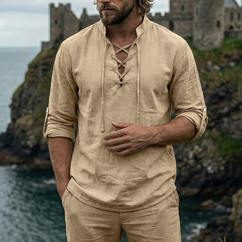 Man wearing a linen long sleeve shirt