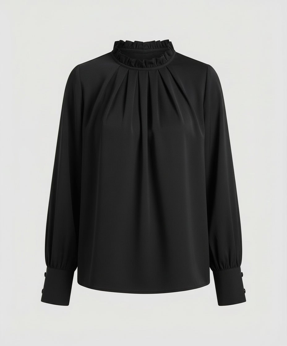 Woman wearing a cozy autumn long sleeve round neck top