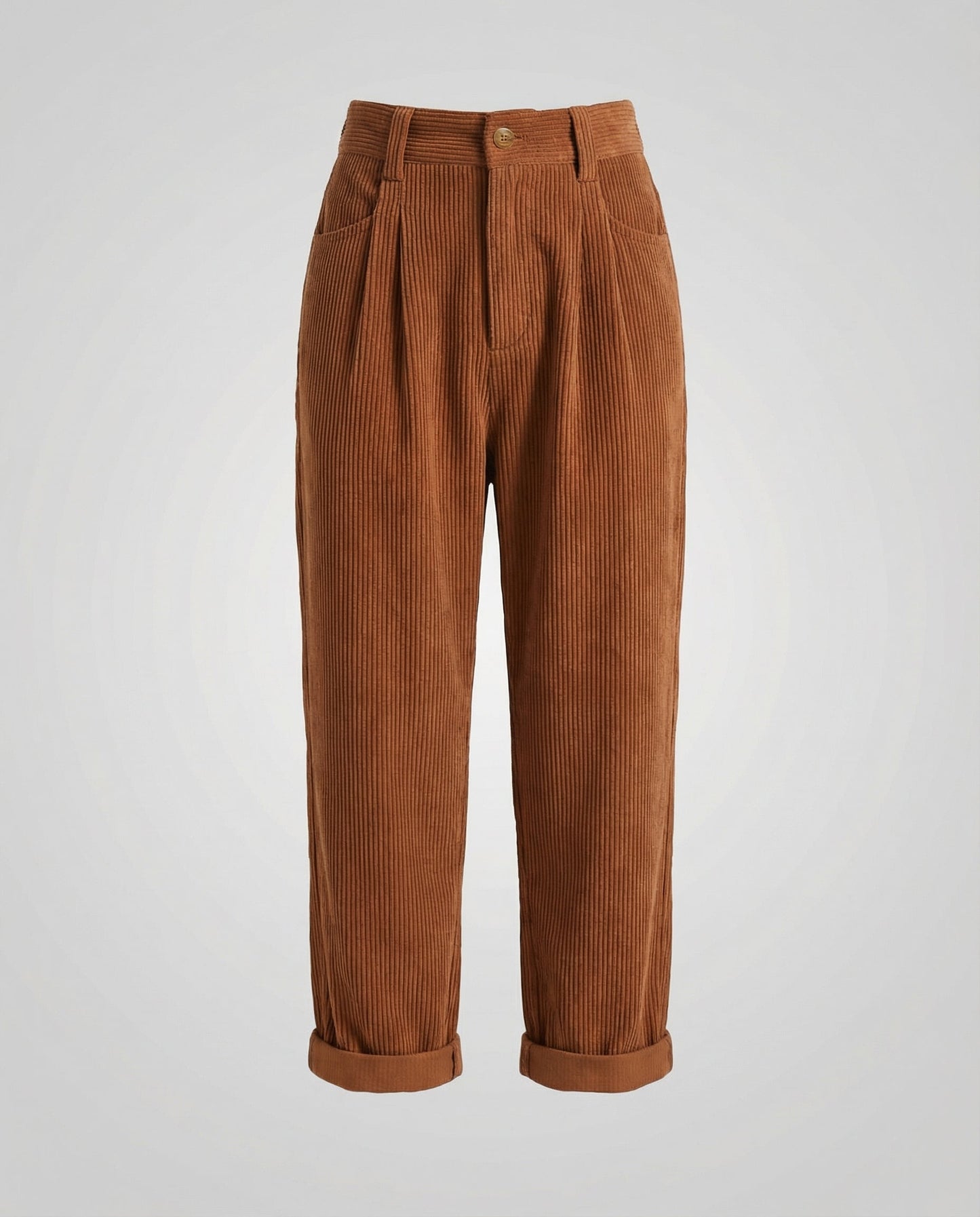 Brown straight leg corduroy pants for women.