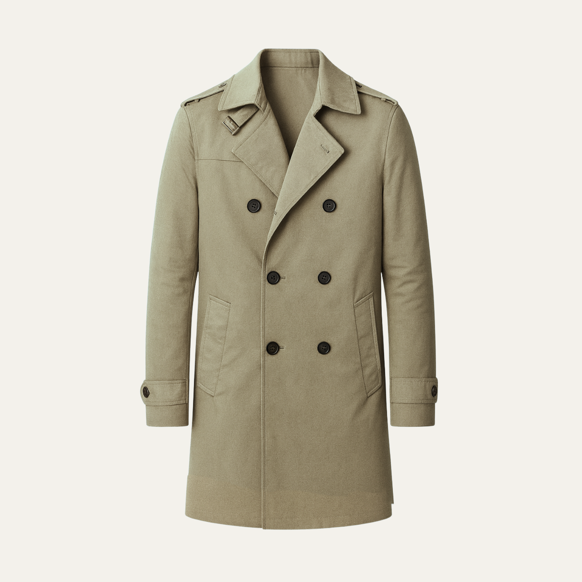 Man wearing a notched collar trench coat