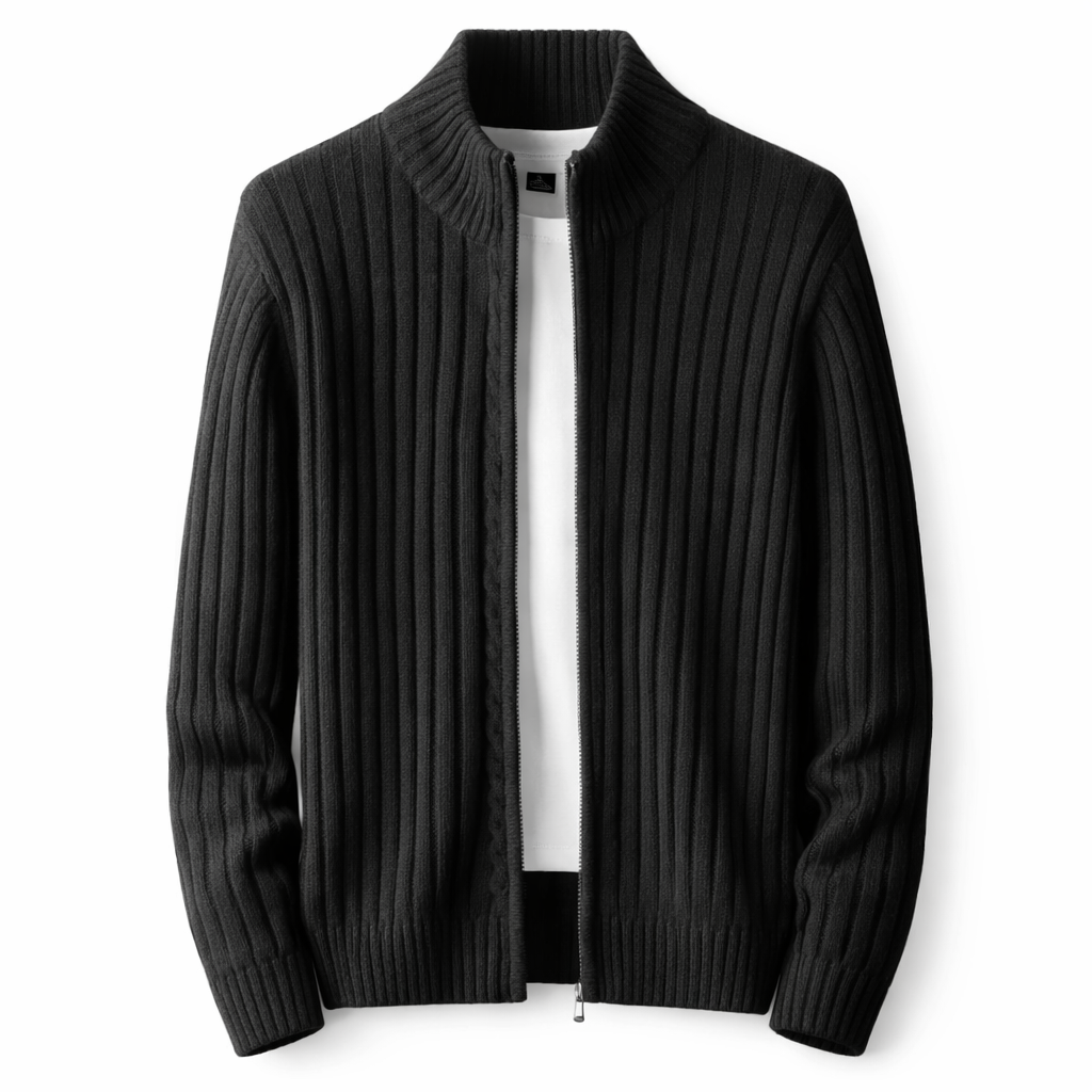 Men's ribbed knit zip up vest with stand collar