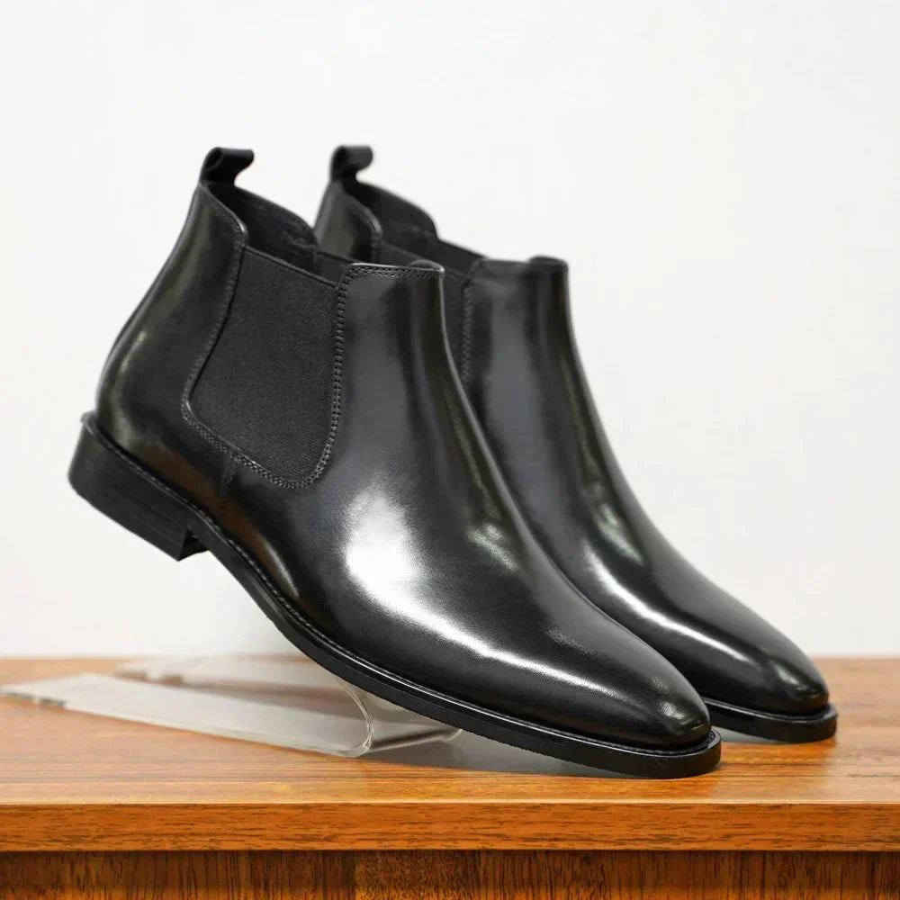 Men's Burnished Leather Chelsea Boots in Black