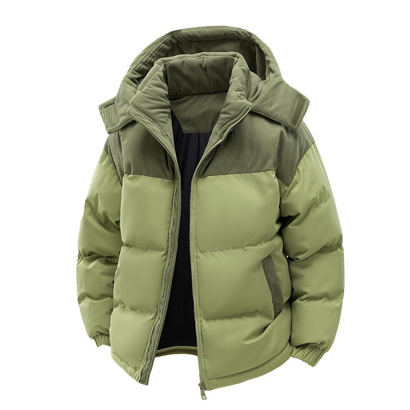 Men's Color Block Puffer Winter Jacket in Olive Green