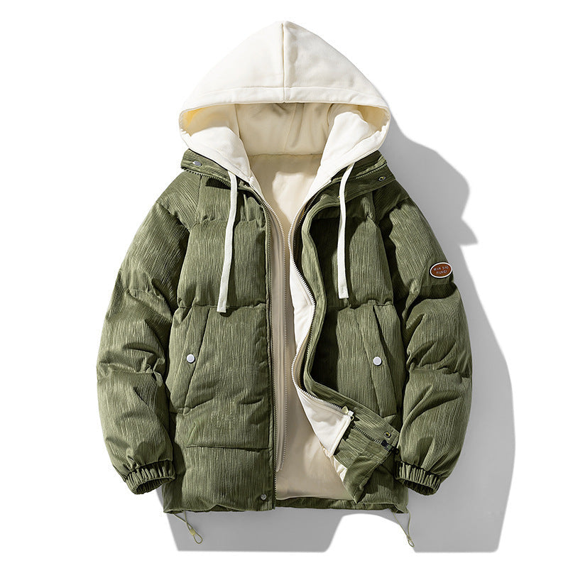 Men's Corduroy Puffer Winter Jacket in Olive Green