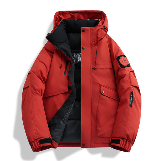 Men's Hooded Utility Winter Jacket in Red