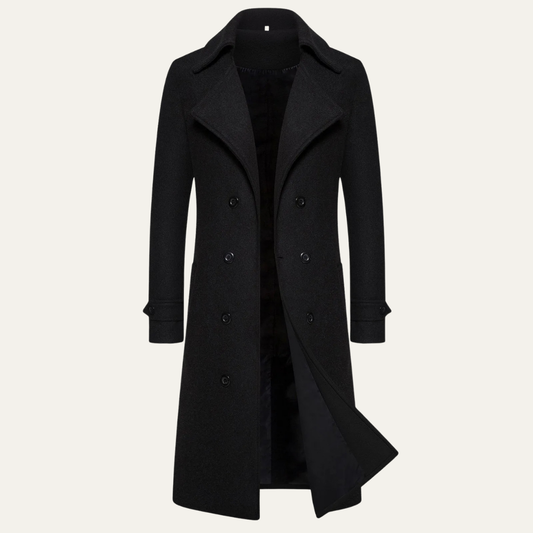 Men's Long Notch Collar Trench Coat in Black