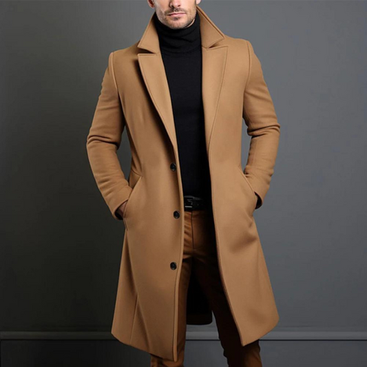 Men's Longline Tailored Winter Jacket in Camel