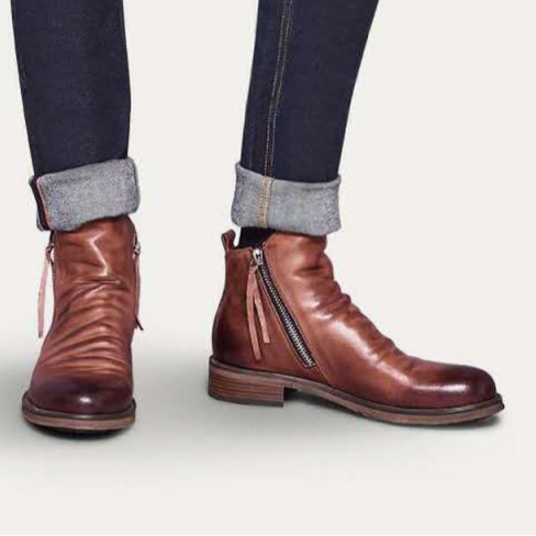 Men's Ruched Leather Ankle Boots