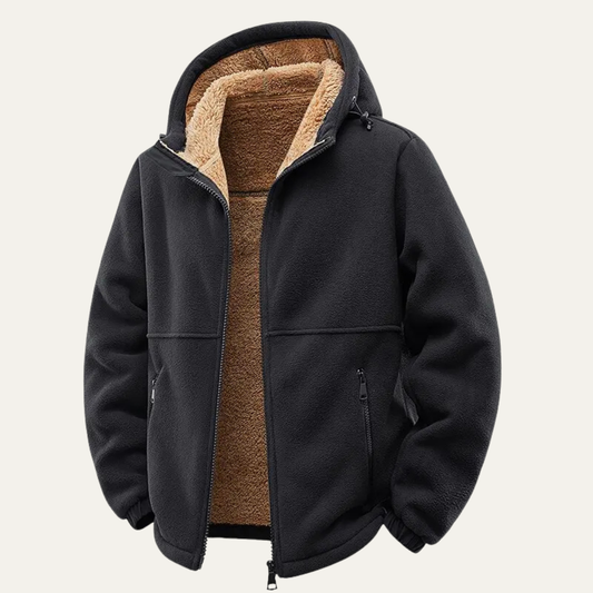 Men's Sherpa Lined Zip Hoodie in Black