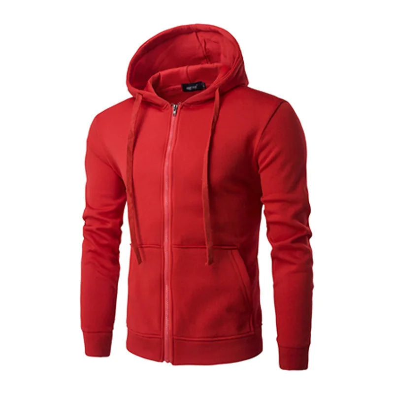 Men's Slim Fit Zip Up Hoodie in Red