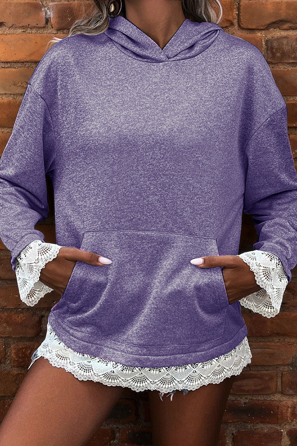 Women's Oversized Lace Trim Pullover Hoodie