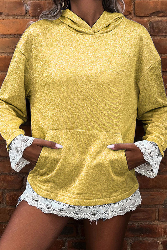 Women's Oversized Lace Trim Pullover Hoodie