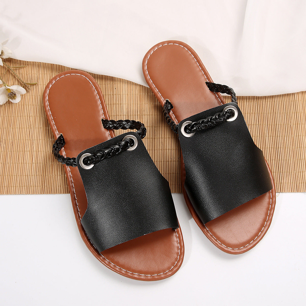 Women's braided toe flat slide sandals