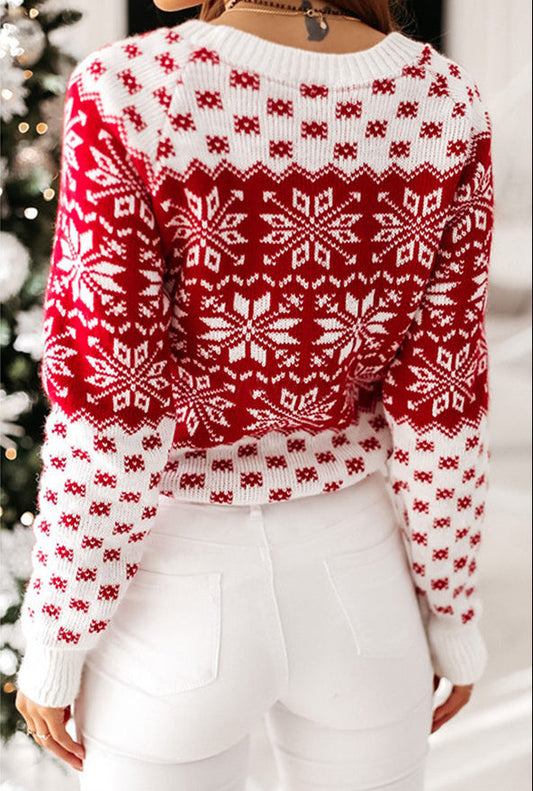 Woman wearing a Nordic Fair Isle knit Christmas sweater