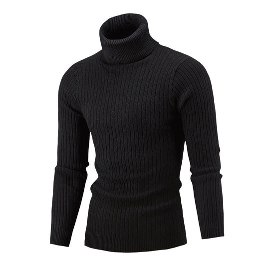 Black ribbed turtleneck sweater for men.