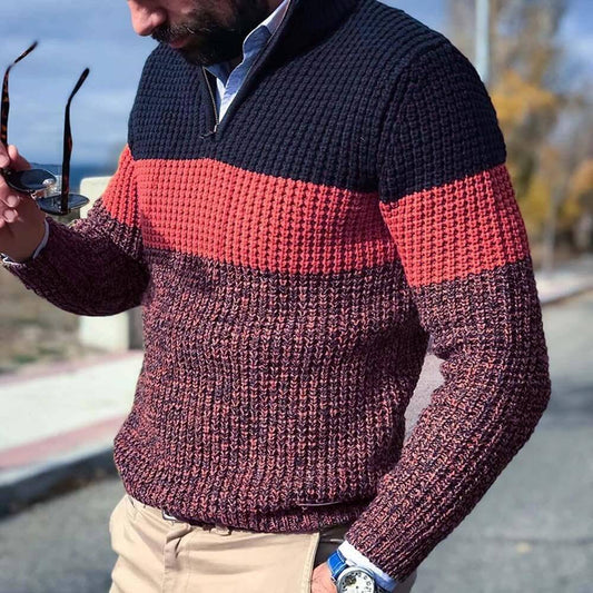 Red quarter zip sweater for men.