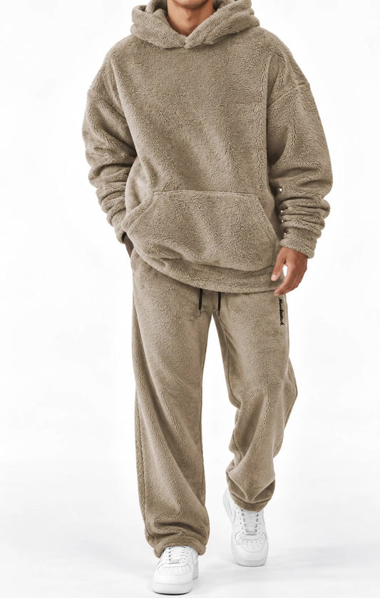 Unisex Fleece Hoodie & Jogger Set in Khaki
