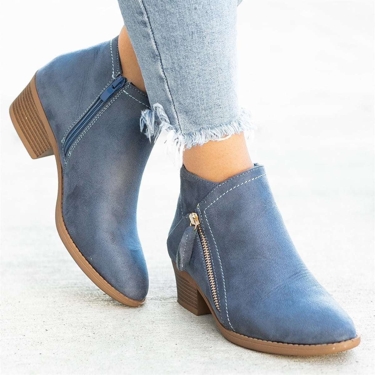 Women's Almond Toe Ankle Boots in Blue