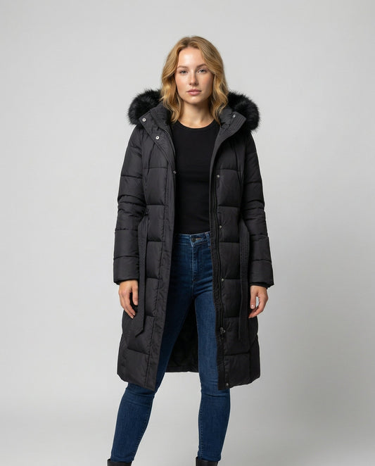 Women's Belted Maxi Puffer Winter Jacket