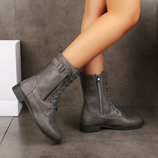 Women's Buckle Lace Up Mid Calf Boots