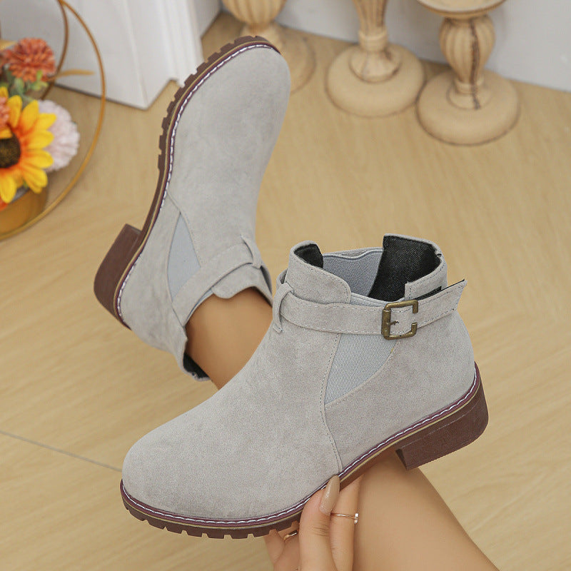 Women's Buckle Strap Chelsea Boots in Light Gray