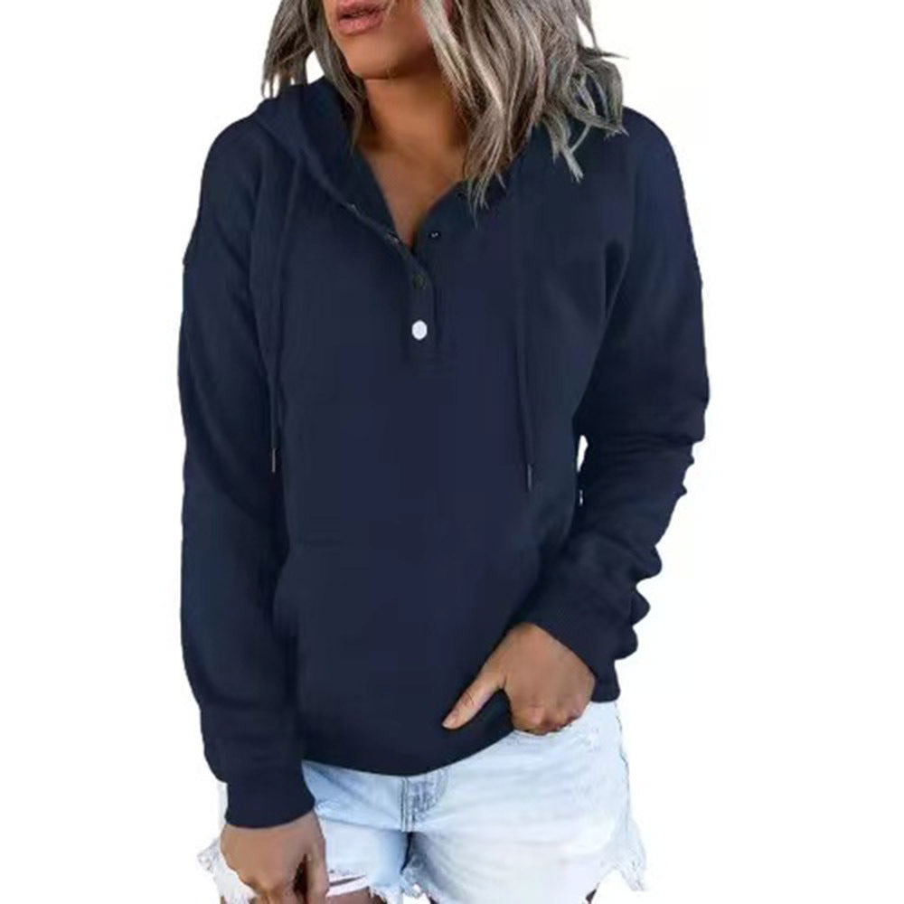 Women's Button Neck Hoodie in Navy