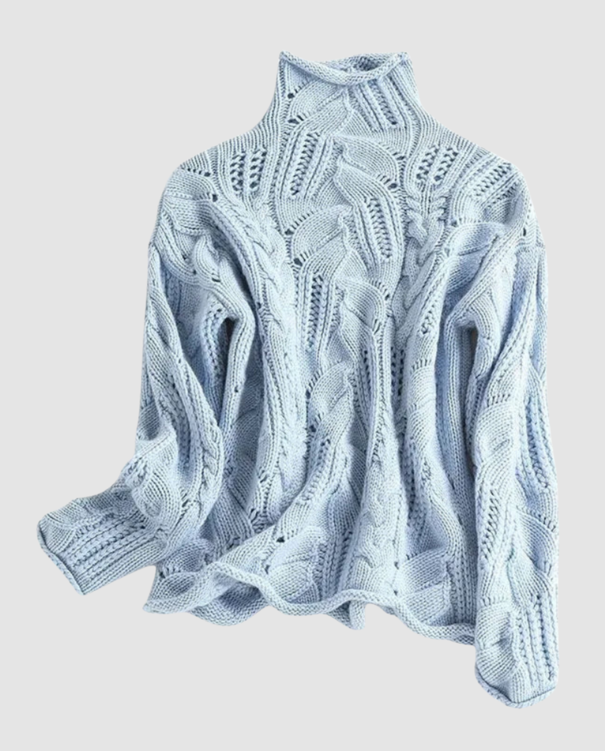 Women's Cable Knit Turtleneck Sweater in Light Blue