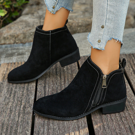 Women's Contrast Stitch Ankle Boots in Black