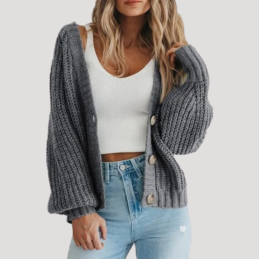 Women's Cropped Knit Cardigan in Gray