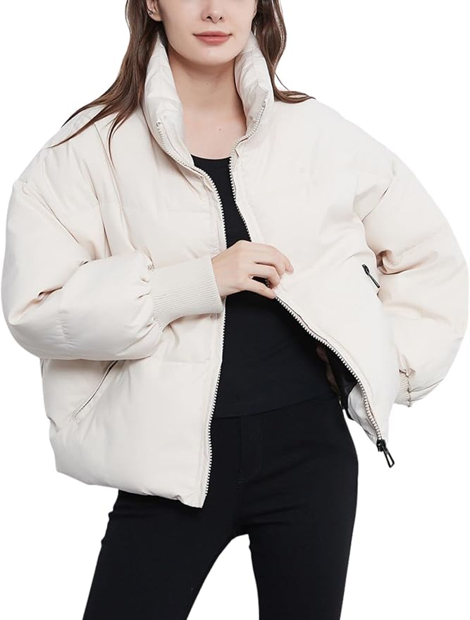 Women's Cropped Puffer Jacket in White