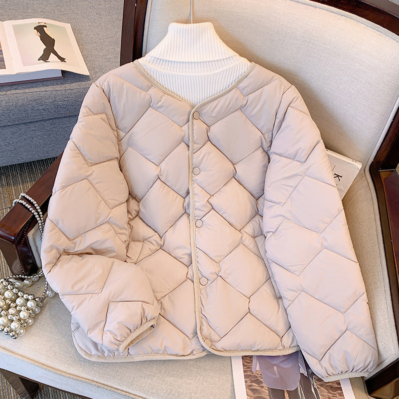 Women's Diamond Quilted Down Jacket in Beige