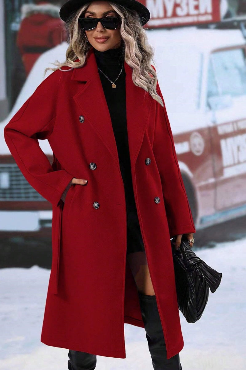 Women's Double Breasted Long Trench Coat in Red