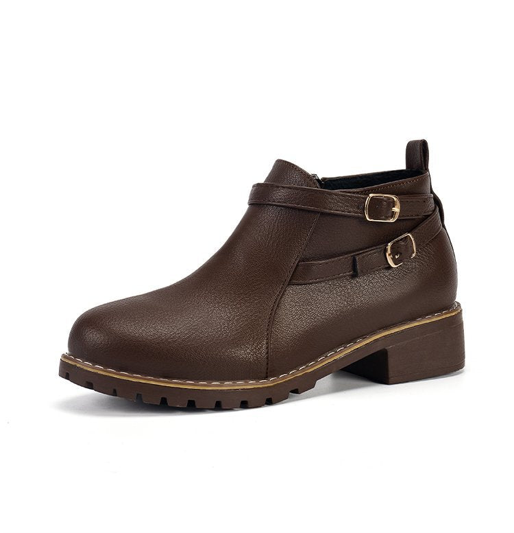 Women's Double Buckle Ankle Boots in Brown