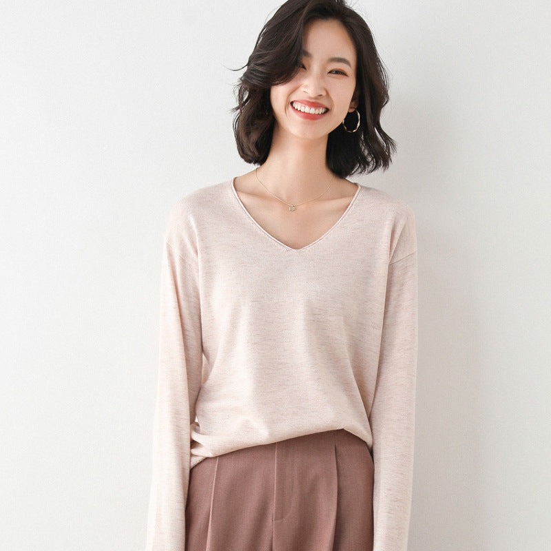 Women's Dropped Shoulder Knit Sweater in Beige