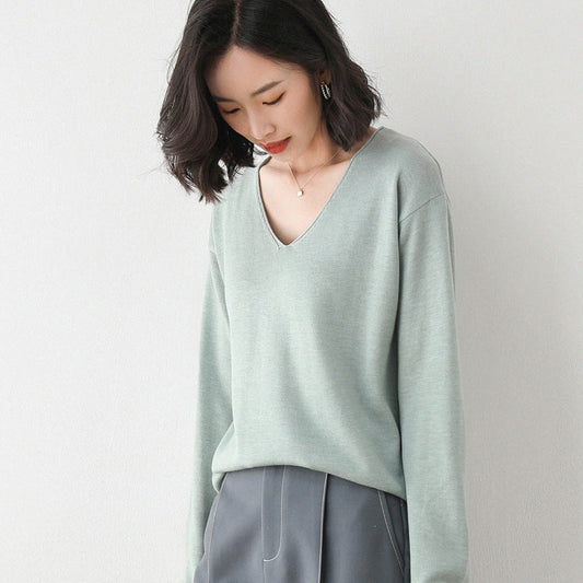 Women's Dropped Shoulder Knit Sweater in Mint Green