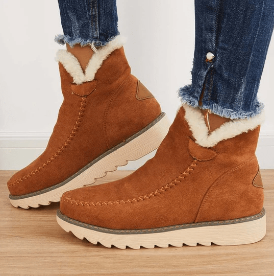 Women's Faux Suede Slip On Winter Boots in Brown