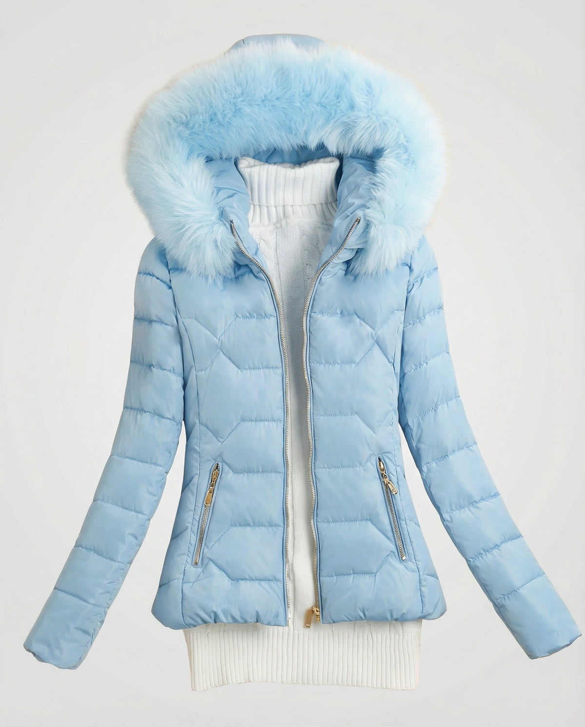 Women's Fitted Puffer Winter Jacket in Light Blue