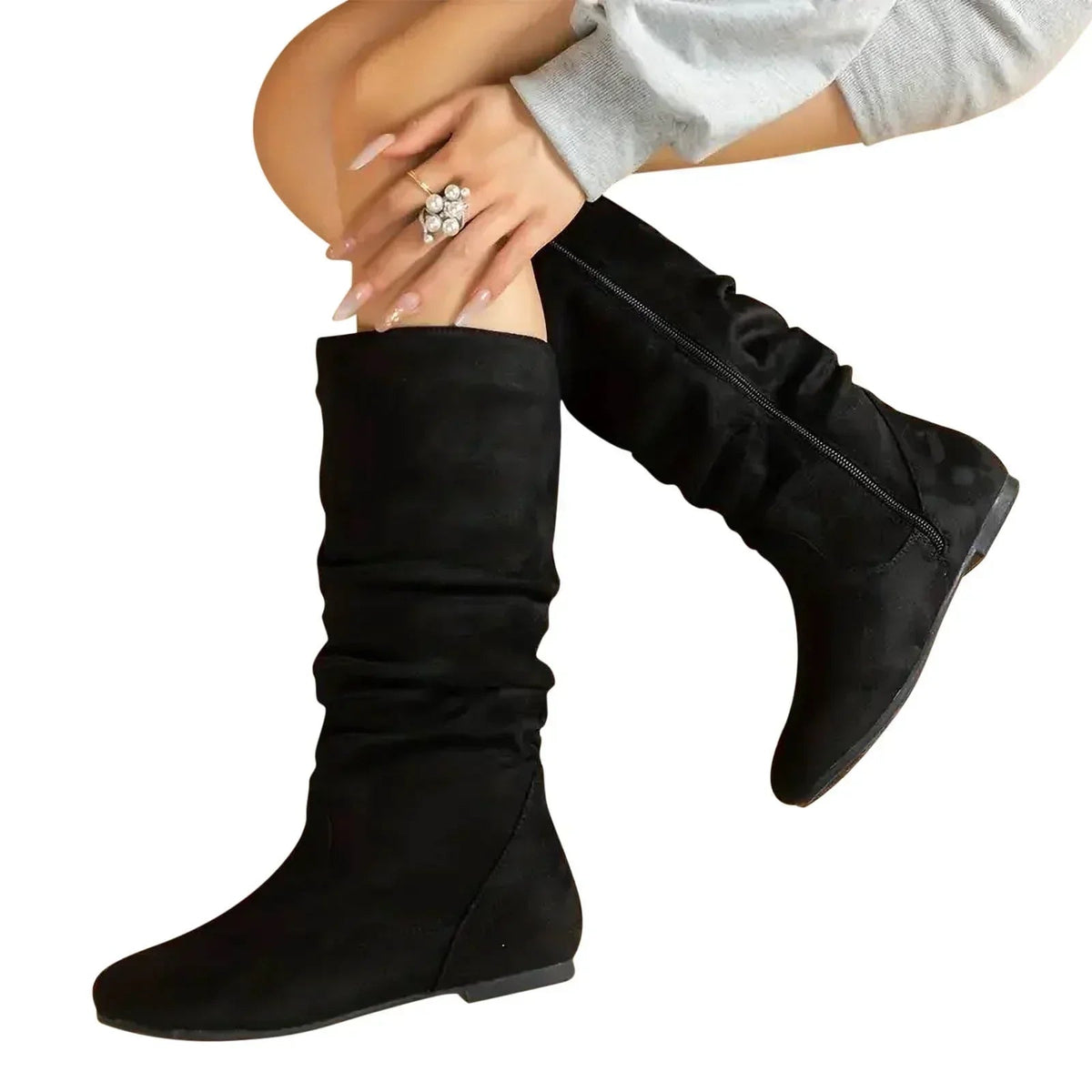 Women's Flat Slouch Mid Calf Boots