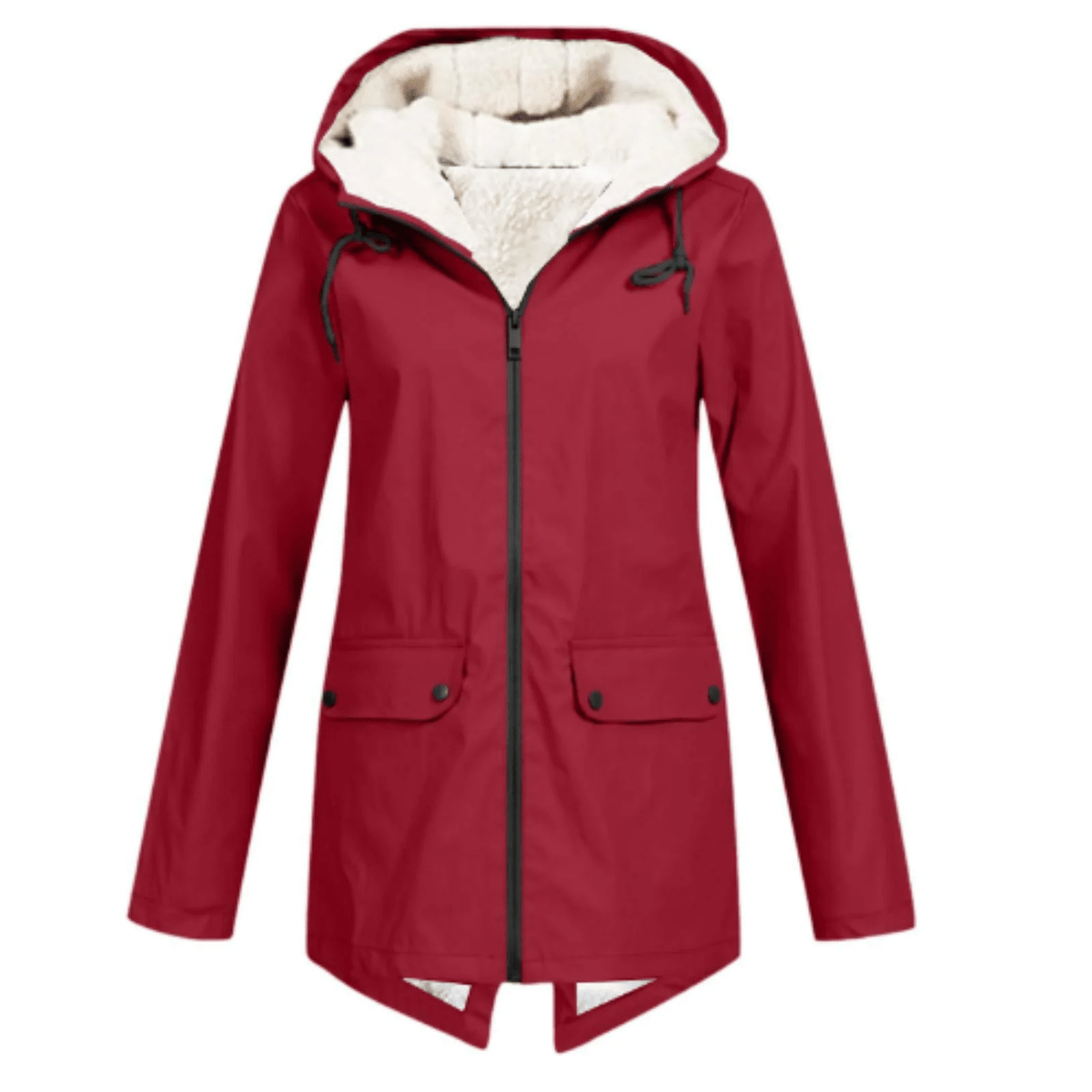 Women's Fleece Lined Trench Coat in Red