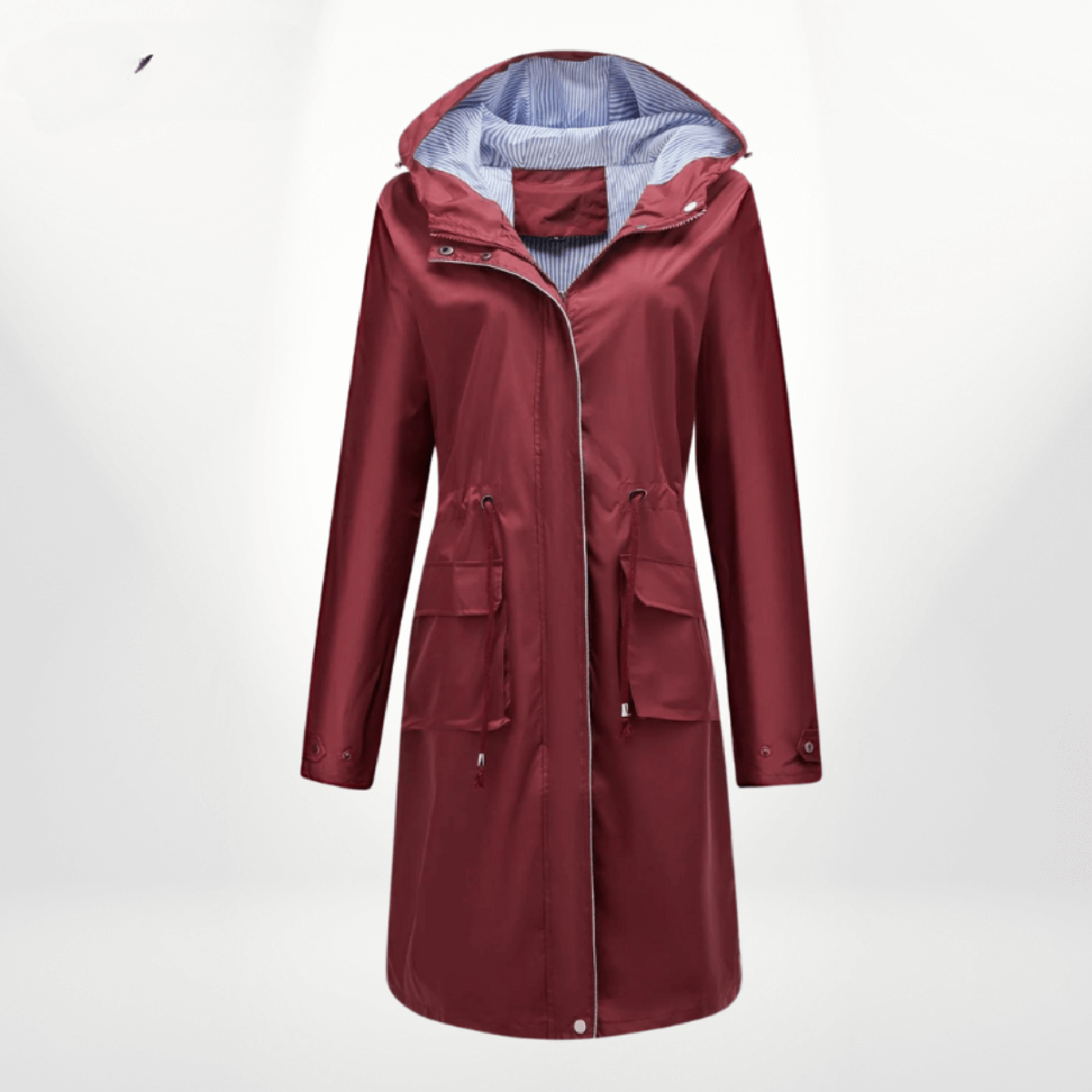Women's Hooded Rain Trench Coat in Burgundy