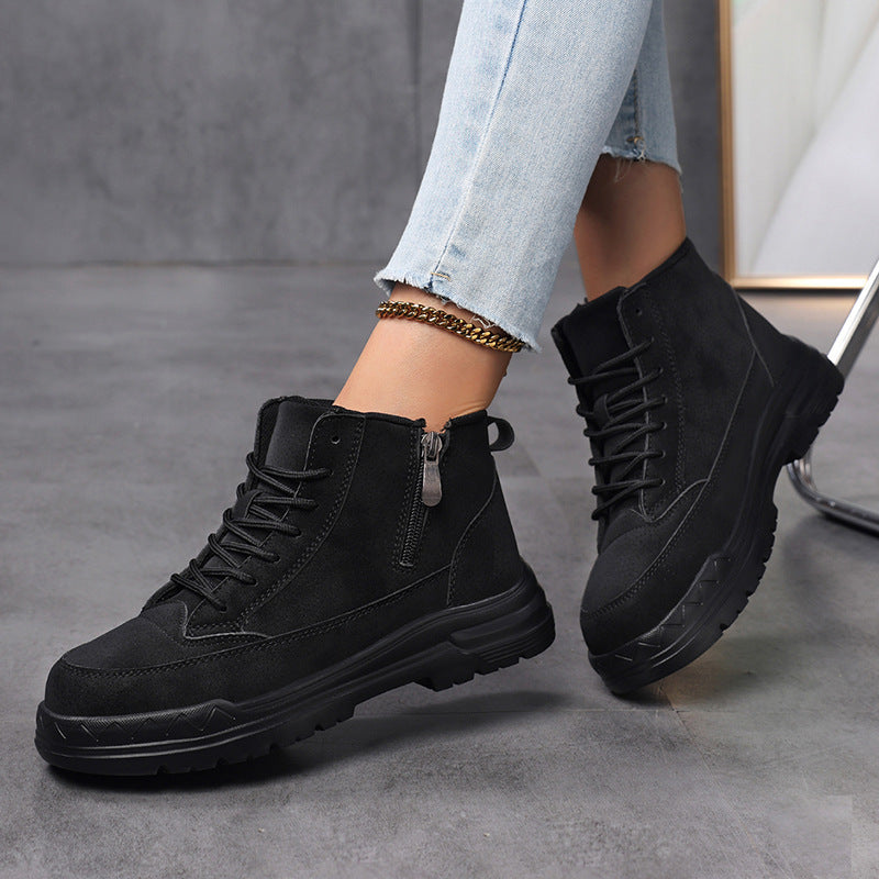 Women's Lace Up Lug Sole Ankle Boots in Black