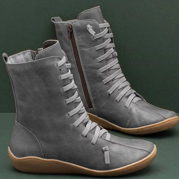 Women's Lace Up Mid Calf Boots in Gray