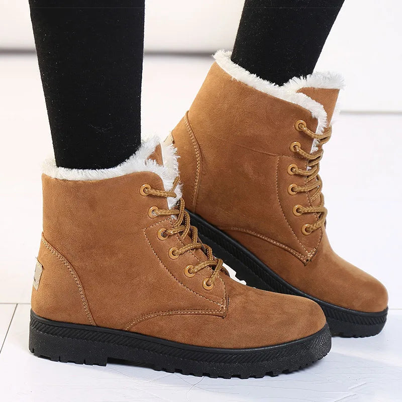 Women's Lace Up Winter Ankle Boots in Camel