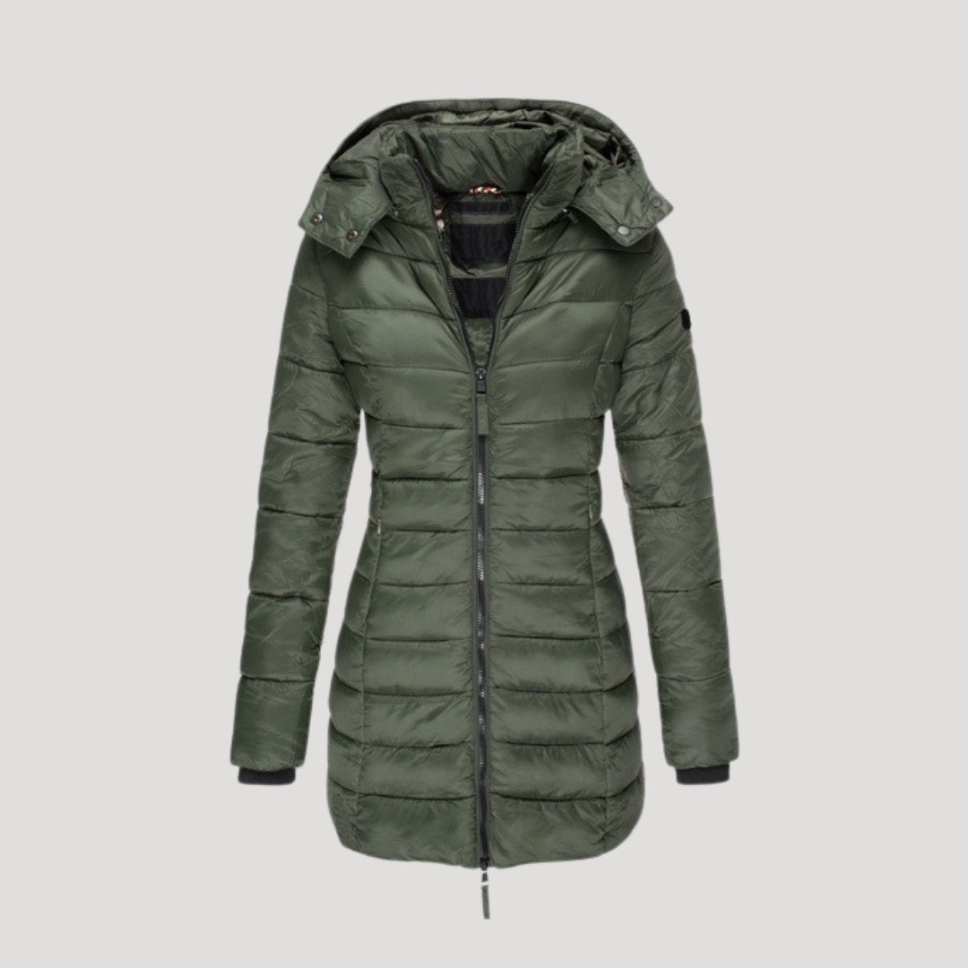 Women's Long Padded Puffer Jacket in Green