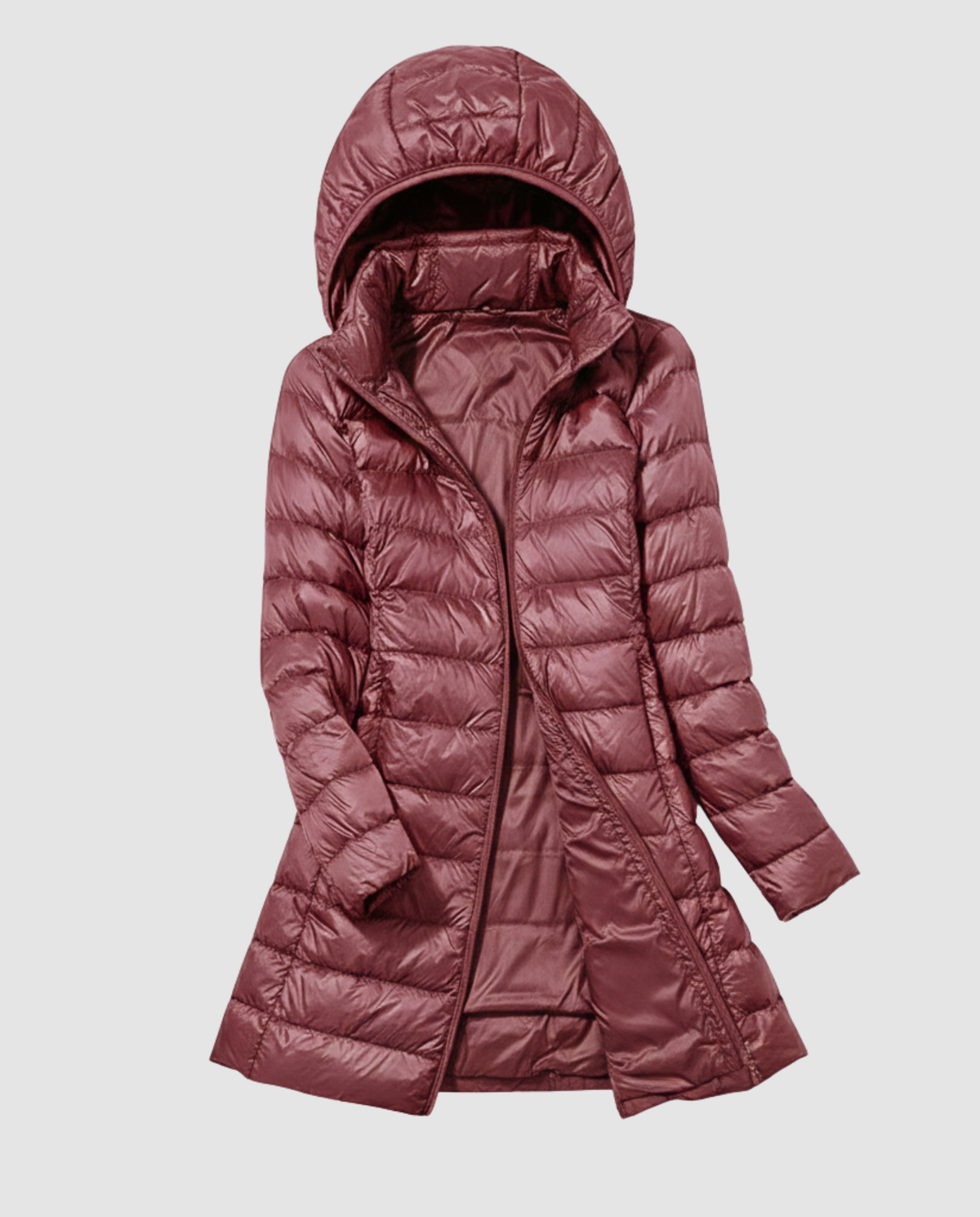 Women's Longline Down Jacket in Burgundy