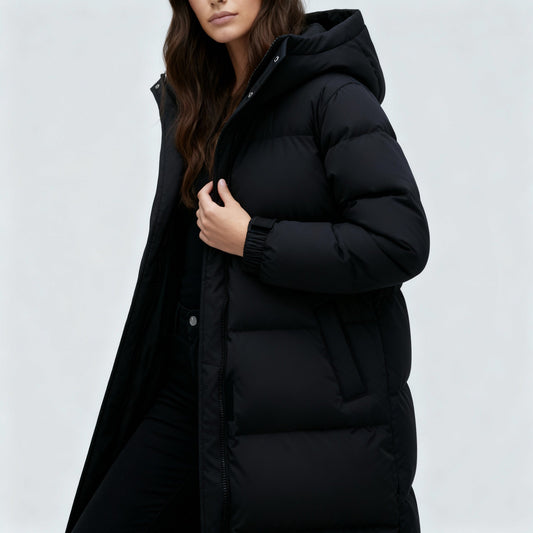 Women's Longline Hooded Puffer Winter Jacket