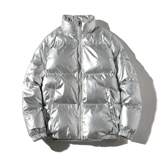 Women's Metallic Puffer Jacket in Silver